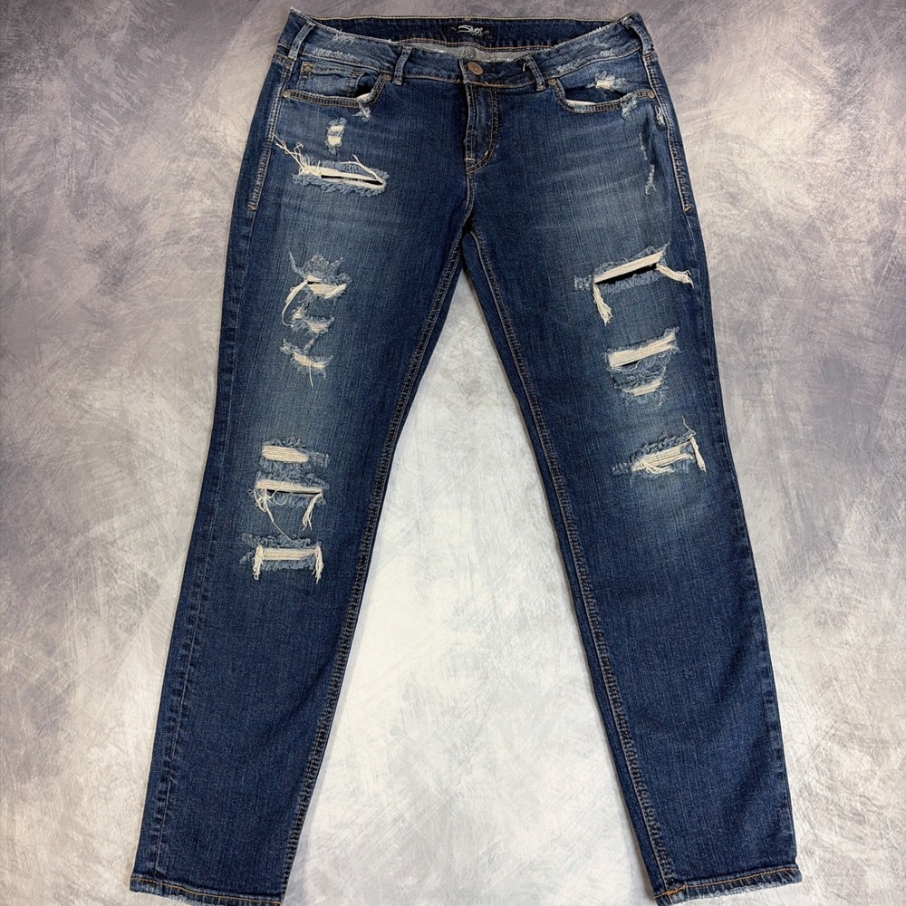 Silver Jeans Suki Skinny W32 L29 Distressed Ripped Y2K Grunge Blue Denim